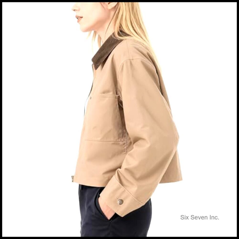 Cropped Bomber Jacket Corduroy Collar Lightweight Utility Zip Up Workwear Chic - Picture 5 of 7